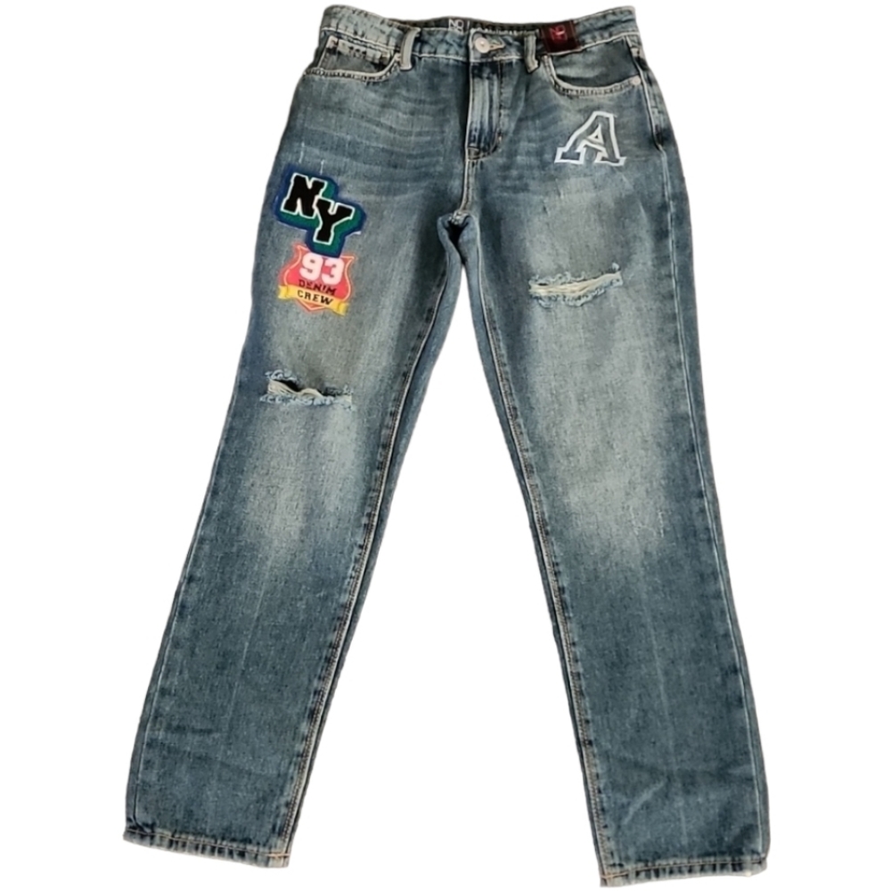 VINTAGE NO BOUNDARIES Y2K High Waisted Mom Jeans Juniors Size 9 29x27 Patches - Picture 5 of 15